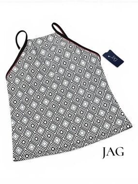 JAG Geo Print Spaghetti Strap Tank in Black & White with Red Trim (L)